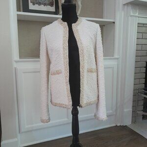 ST. JOHN ECRU Ivory Tonal Slub Textured Knit Jacket Size 2,4,6